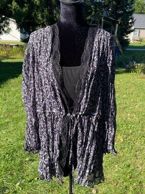 NWT Y2K Studio 1940 Long Sleeve Sheer Top + Black Tank Crinkle 22W 24W Indie 3X